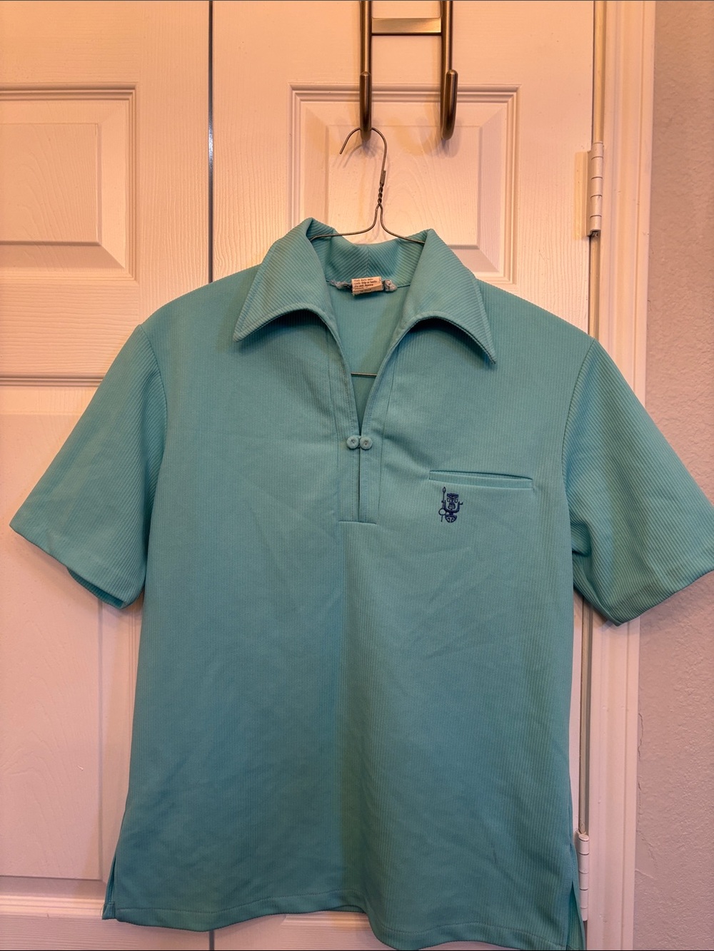 Men's Short-Sleeve Polo in Aqua with Chest Pocket